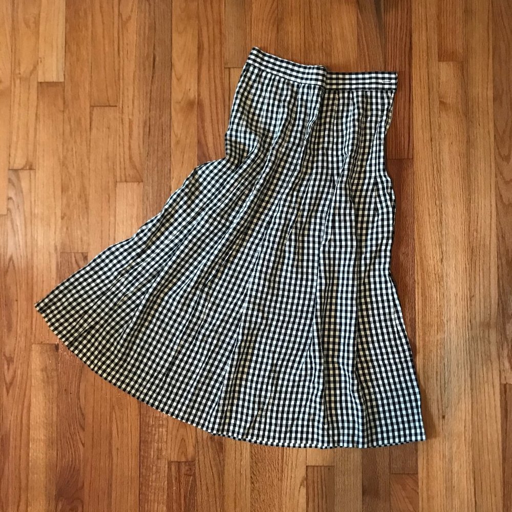 Vintage Gingham Pleated Midi Skirt